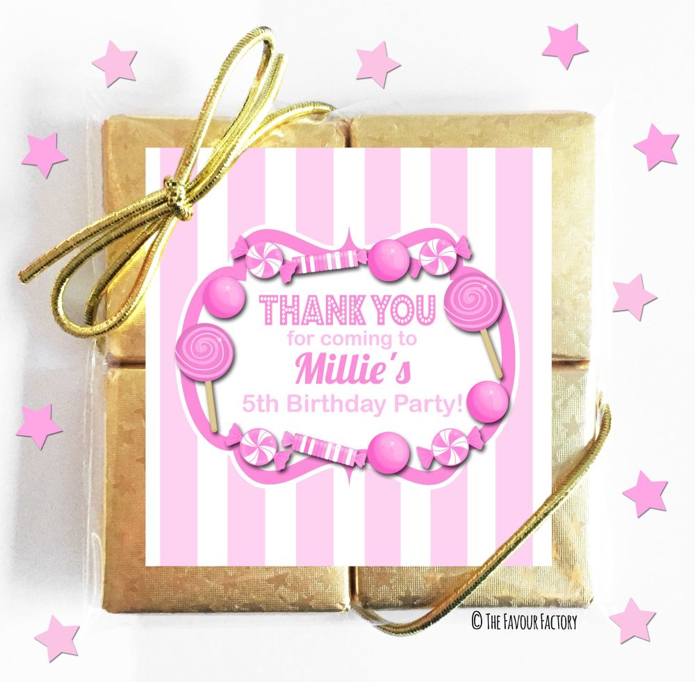 Kids Party Chocolate Quads Favours Pink Candy Stripes x5