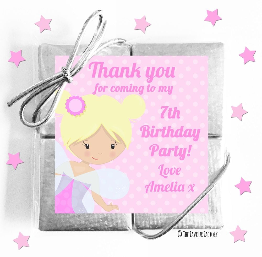 Kids Party Chocolate Quads Favours Pink Fairy x5