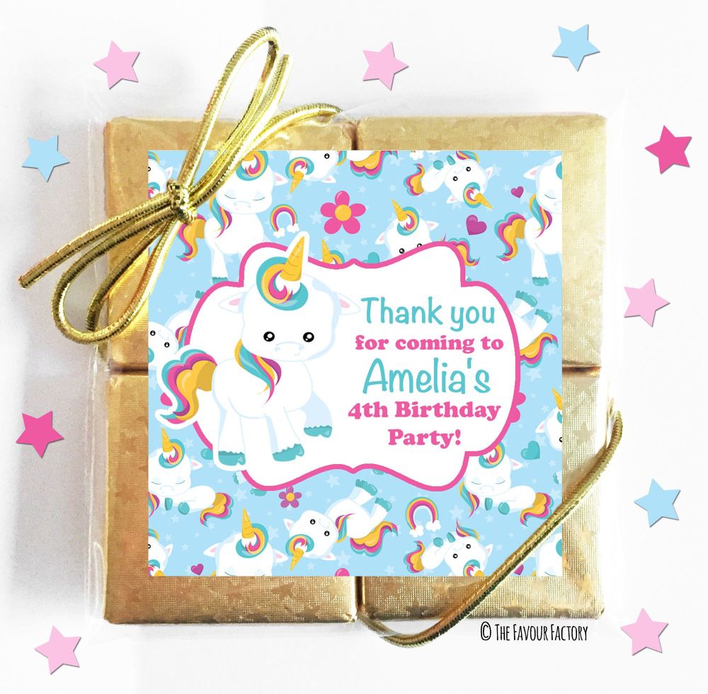 Kids Party Chocolate Quads Favours Baby Unicorn x5
