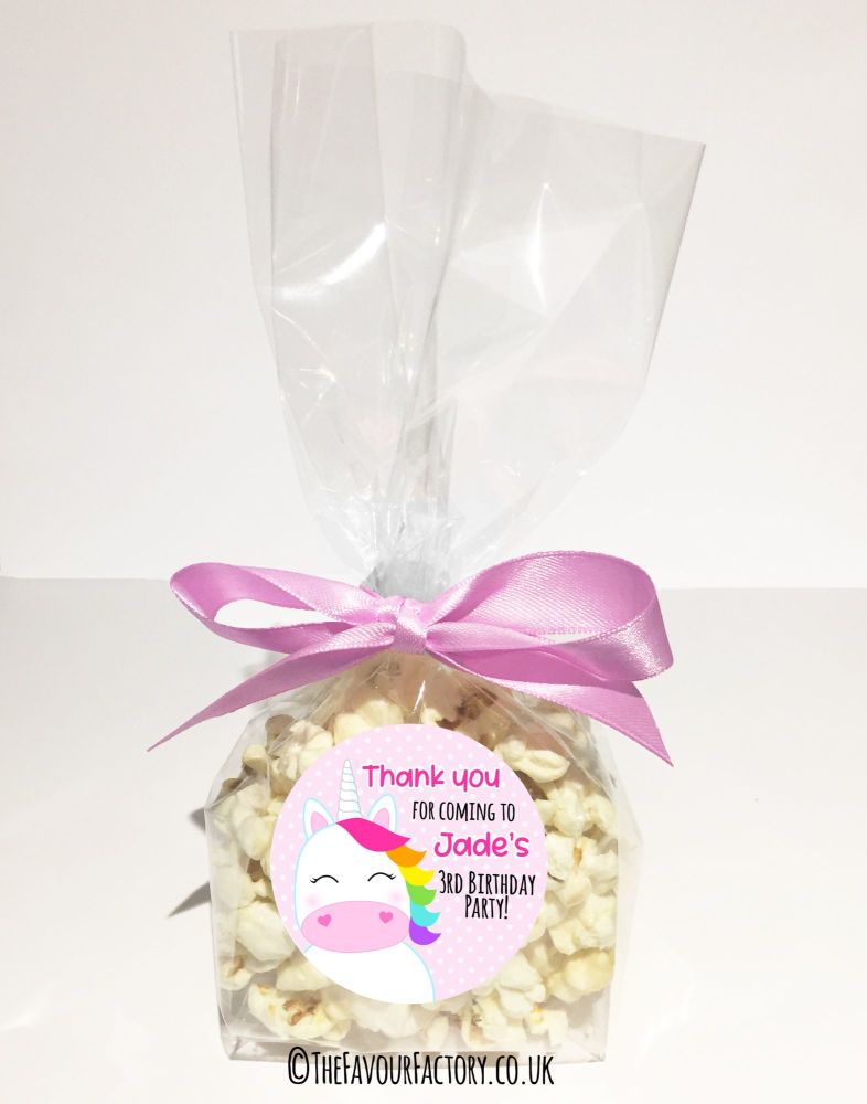 Kids Party Popcorn Treat Bags Kits Rainbow Hair Unicorn x12