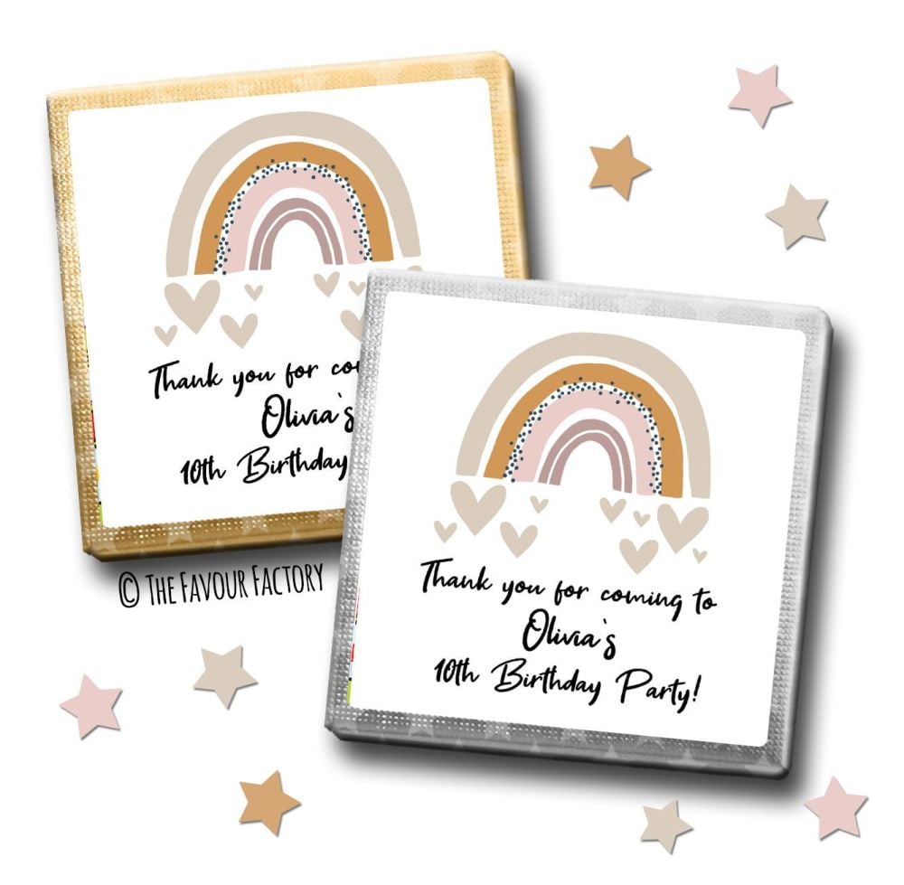 Kids Party Chocolates Favours Personalised Scandi Rainbow Hearts x10