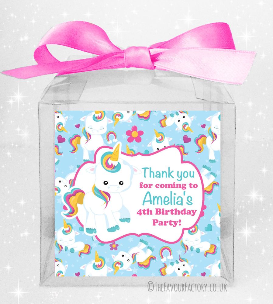 Kids Birthday Party Treat Boxes Personalised With Baby Unicorn