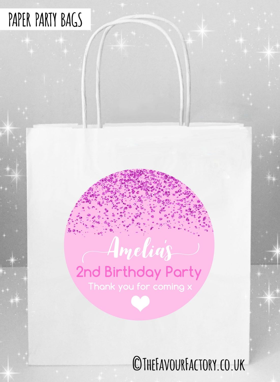 Kids Party Bags Pink Glitter Confetti x5