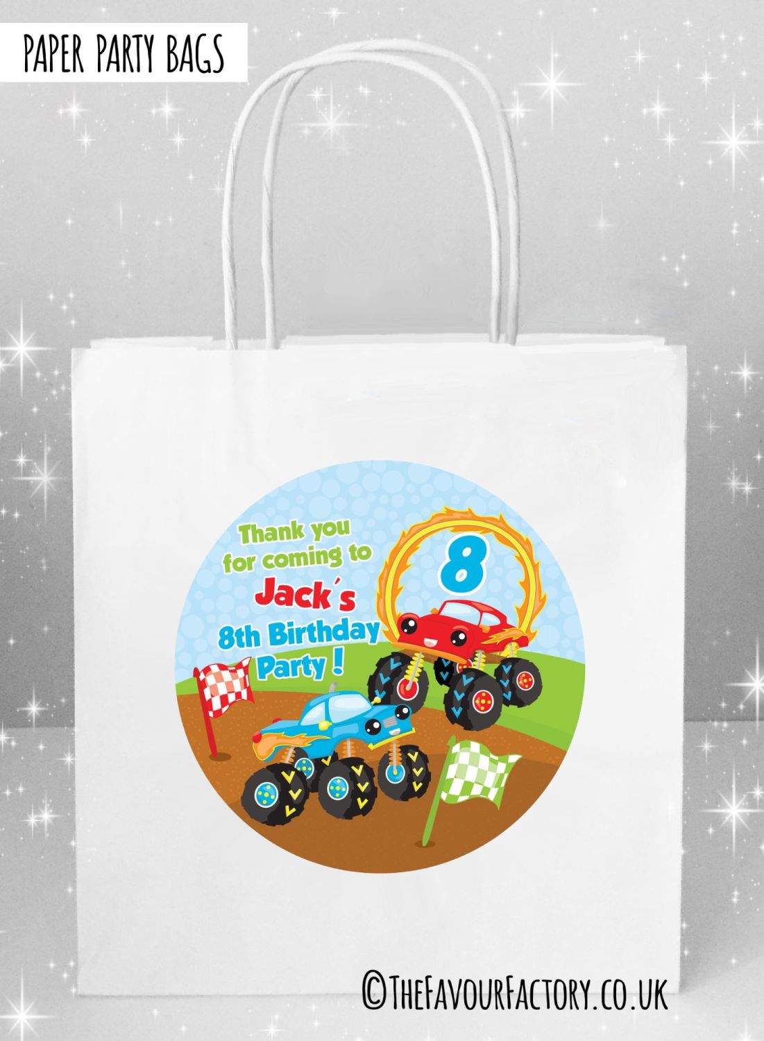 Kids Birthday Party Bags Monster Trucks Personalised Childrens