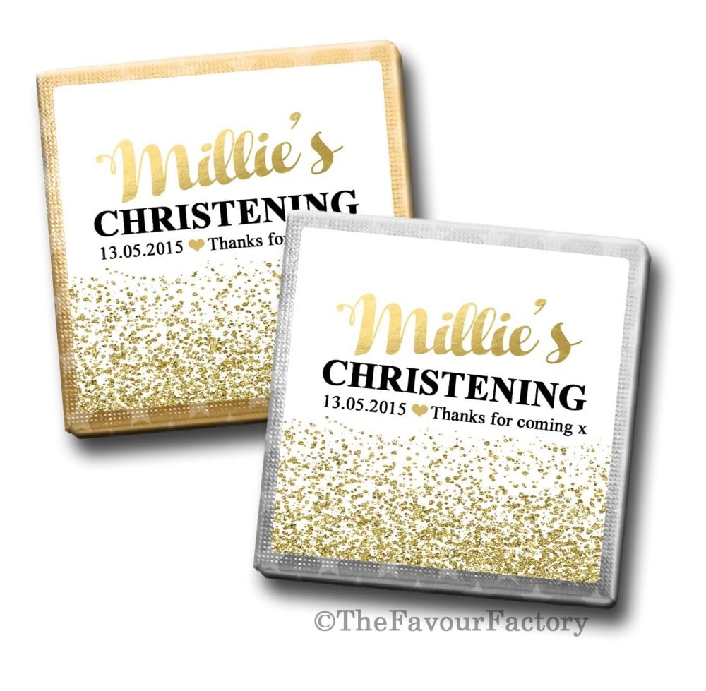 Personalised Christening Chocolates Favours Gold Glitter Confetti
