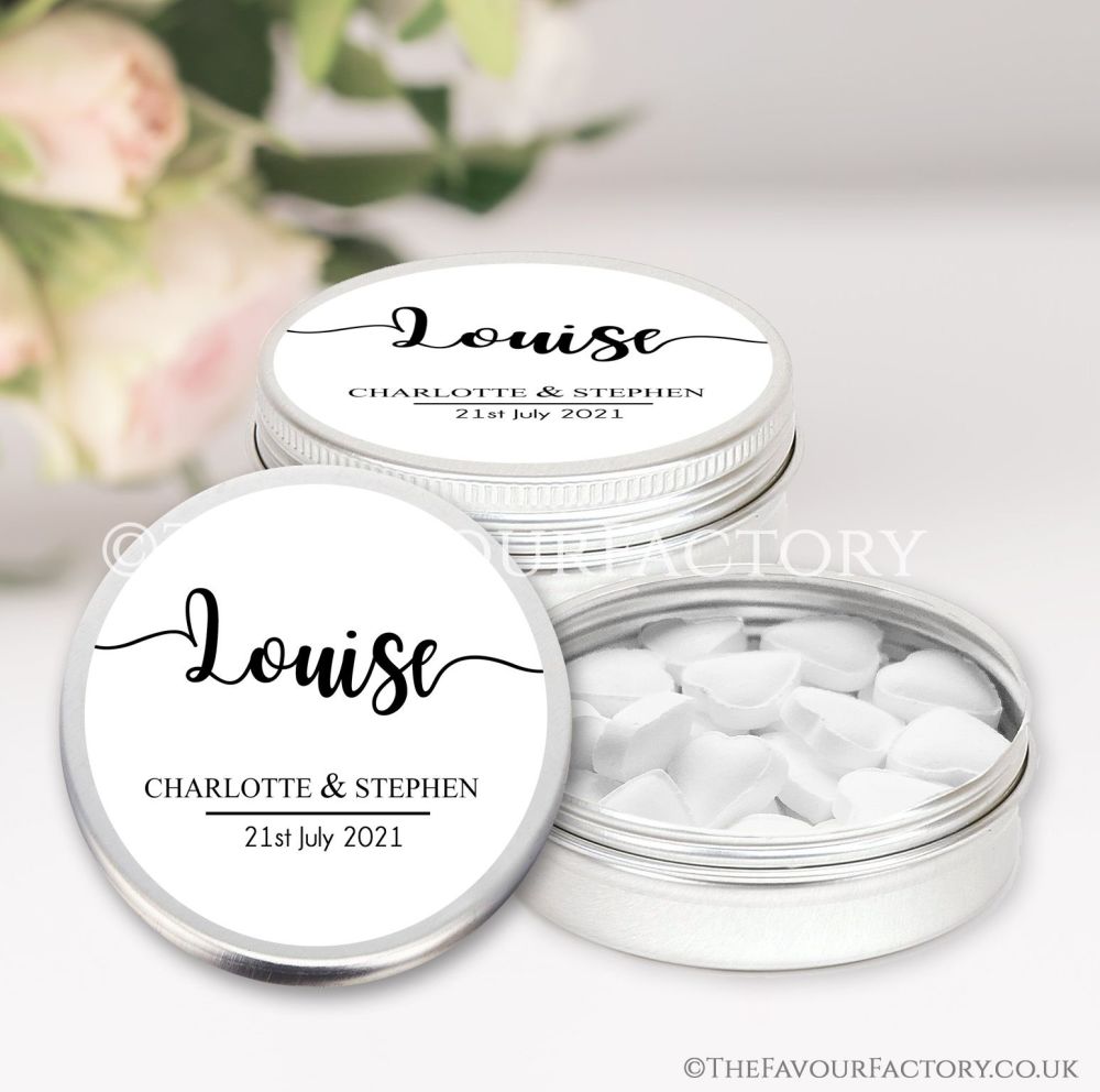 Wedding Place Setting Favours Keepsakes Tins Personalised - Classic x1