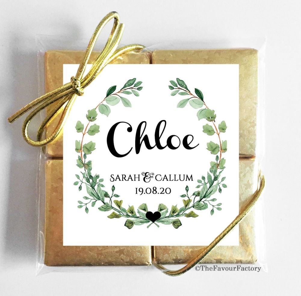 Personalised Wedding Place Name Setting Chocolate Favours Quads - Botanical