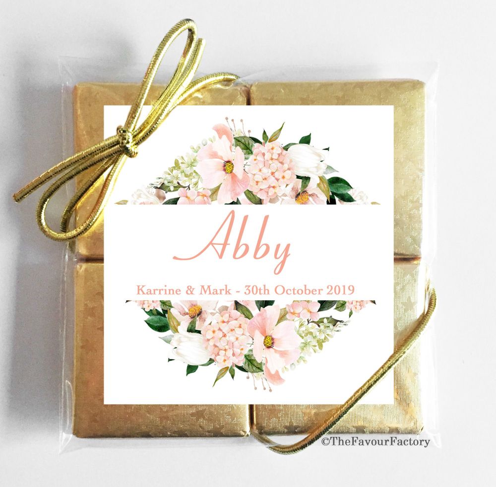 Personalised Wedding Place Name Setting Chocolate Favours Quads Blush Hydra