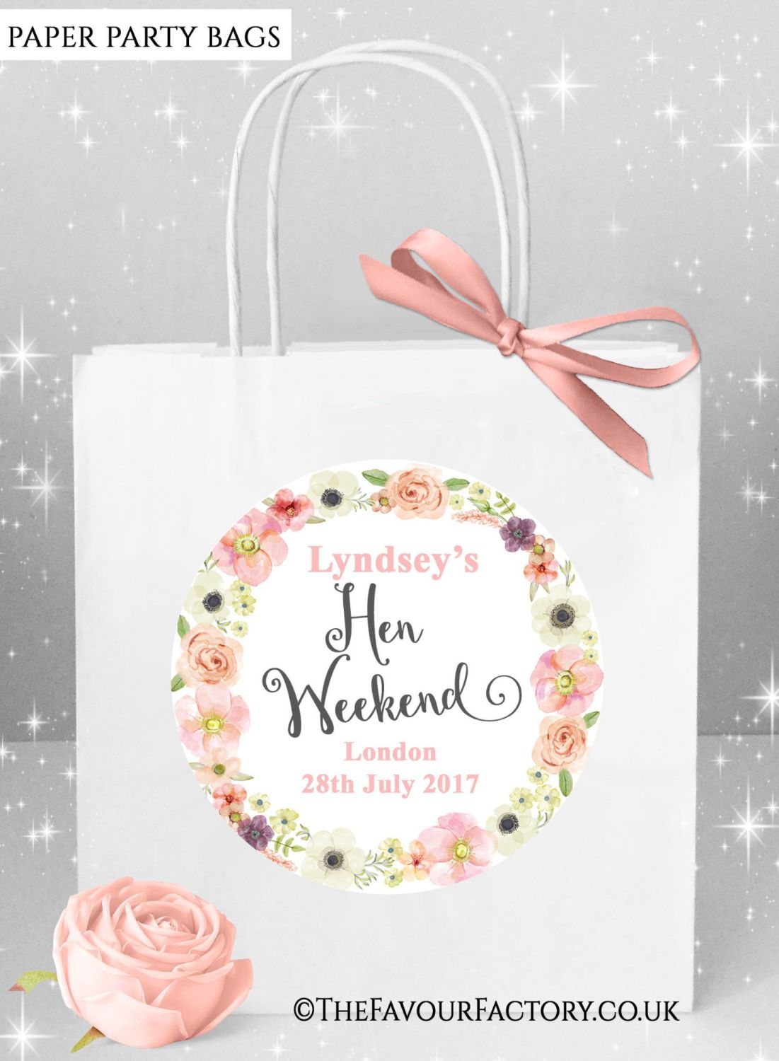 Hen Do Party Bags Boho Jessica Floral Wreath x5