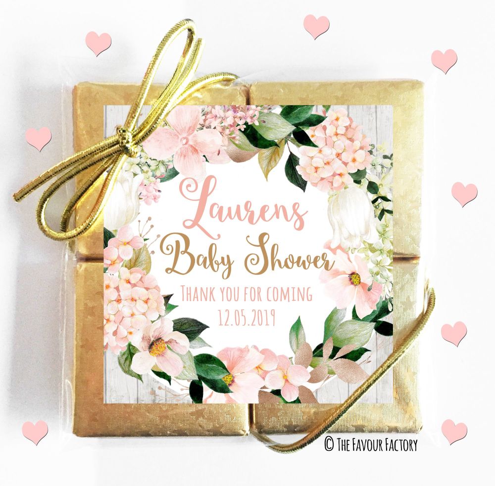 Baby Shower Chocolates Quads Favours Blush hydrangeas x5