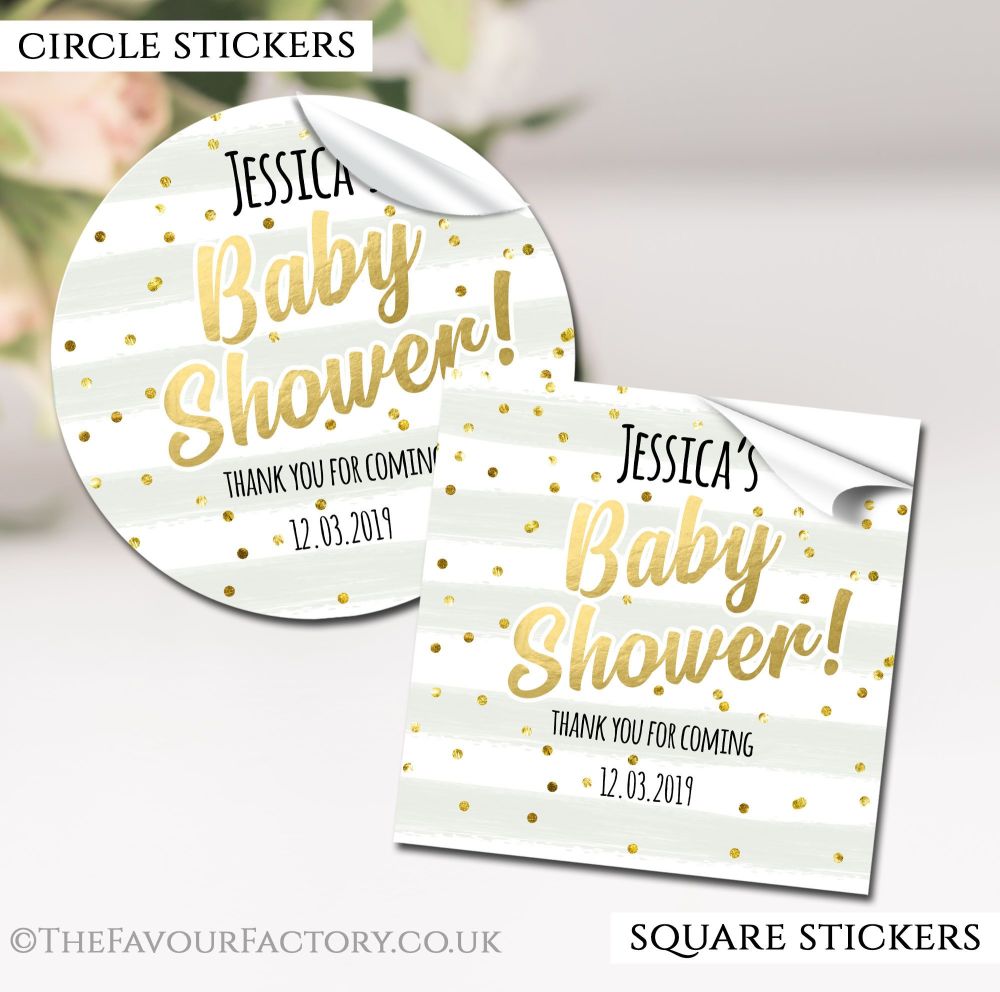 Baby Shower Stickers Personalised Confetti Stripes