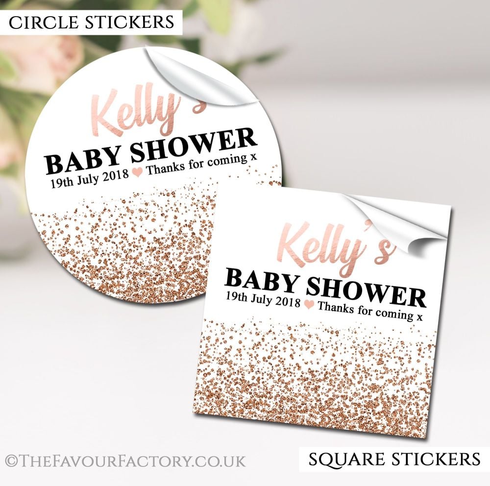 Rose Gold Glitter Baby Shower Stickers