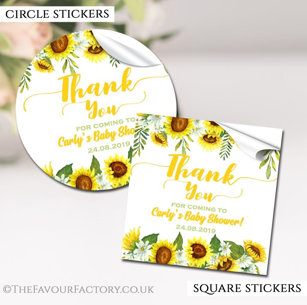 Sunflower Baby Shower Stickers Personalised