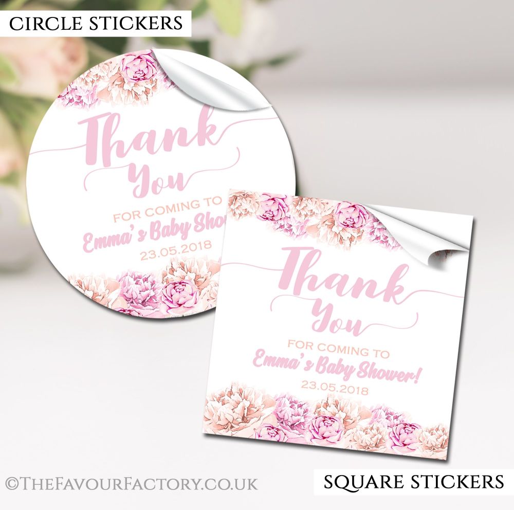 Floral Personalised Baby Shower Stickers