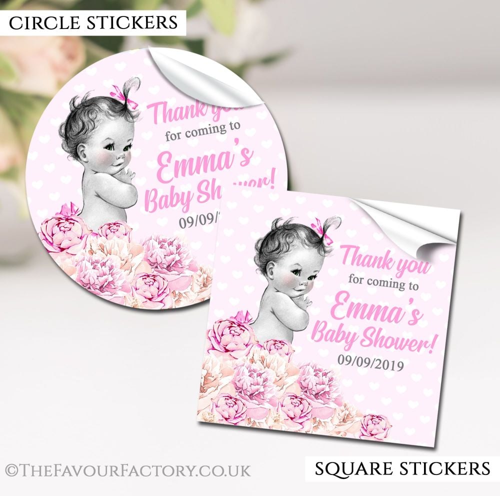 Personalised Baby Shower Stickers Vintage Baby Girl