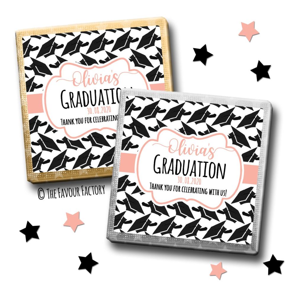 Personalised Graduation Chocolates Favours Rose Gold Doctoral Hats