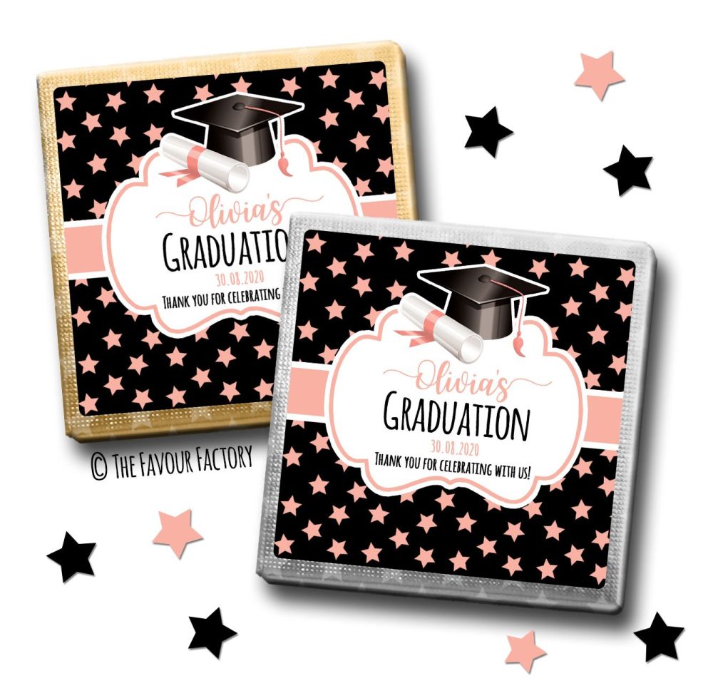 Personalised Graduation Chocolates Favours Rose Gold Stars