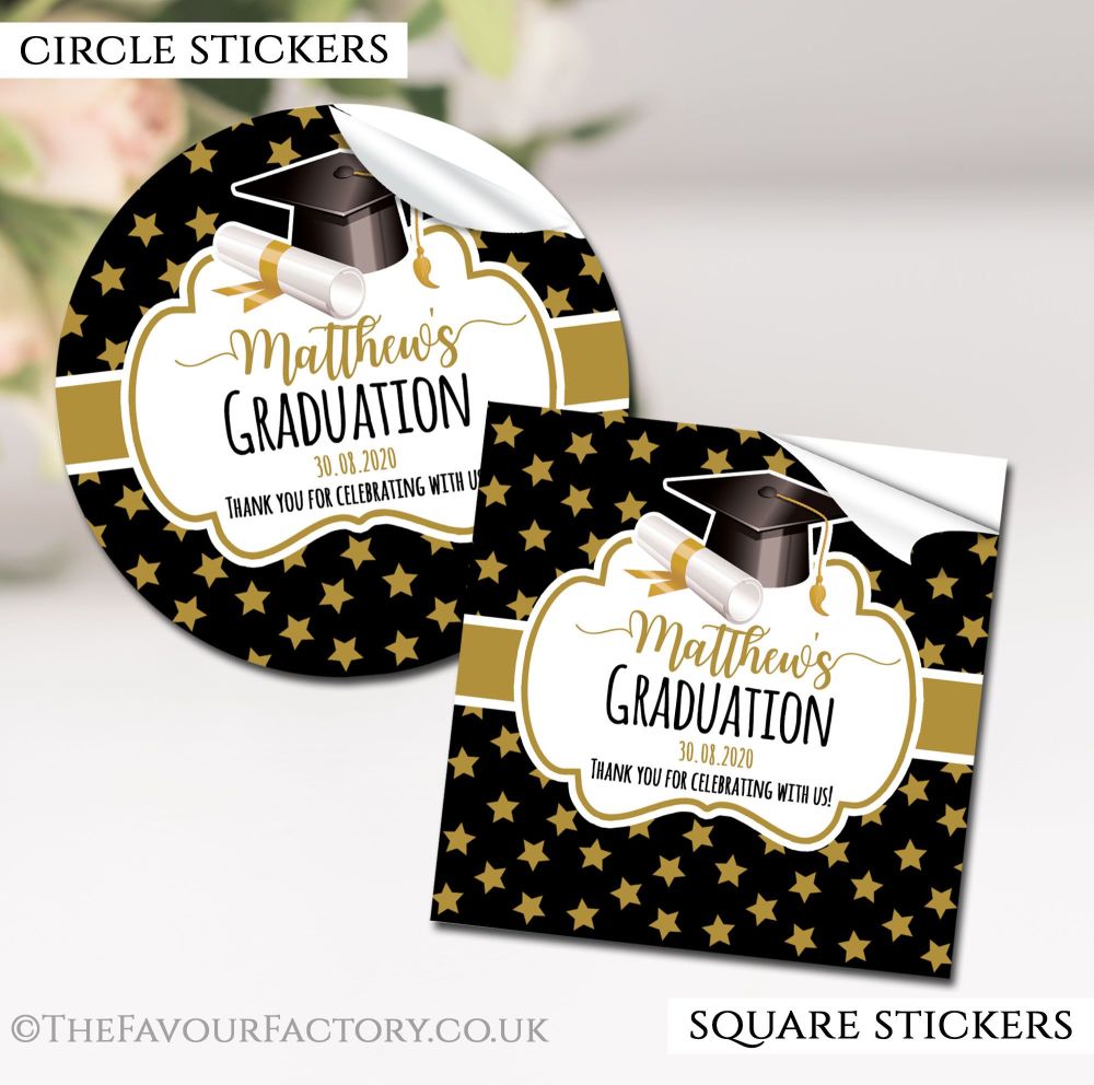 Gold Personalised Graduation Stickers Stars