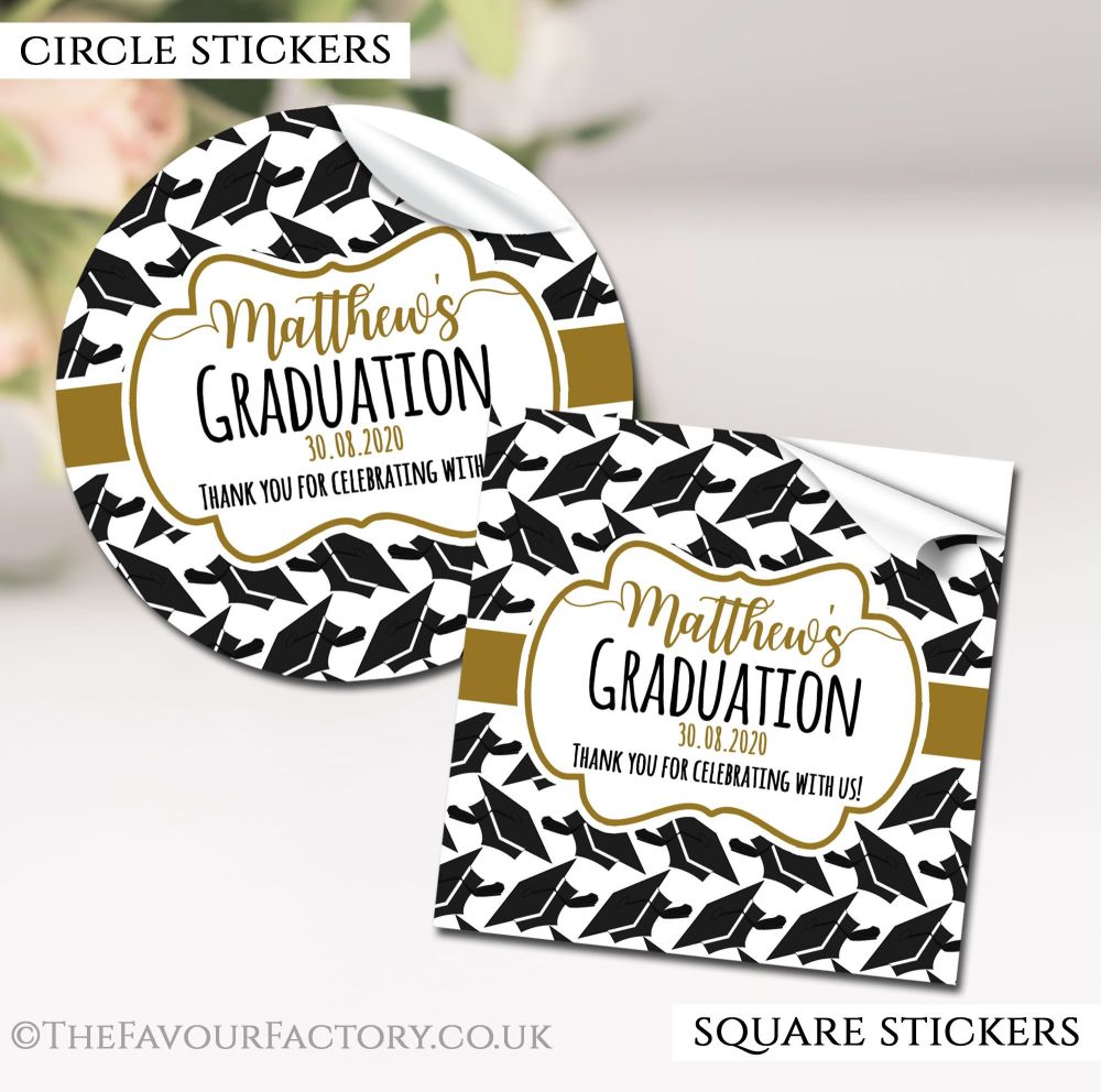 Gold Graduation Stickers Personalised