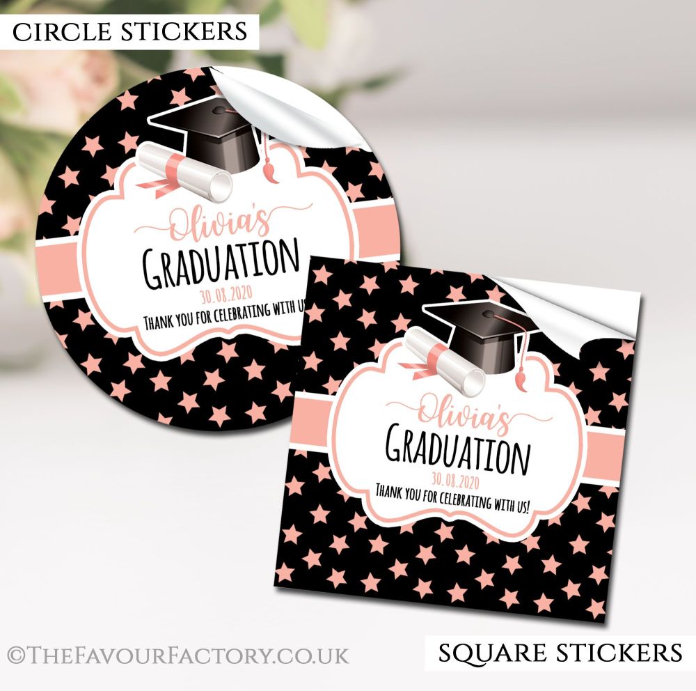 Rose Gold Graduation Stickers Personalised