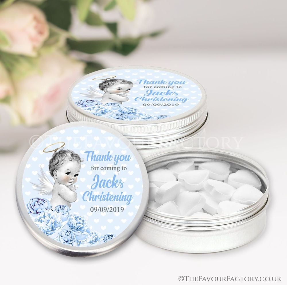 Personalised Christening Favours Keepsakes Tins Vintage Baby Boy