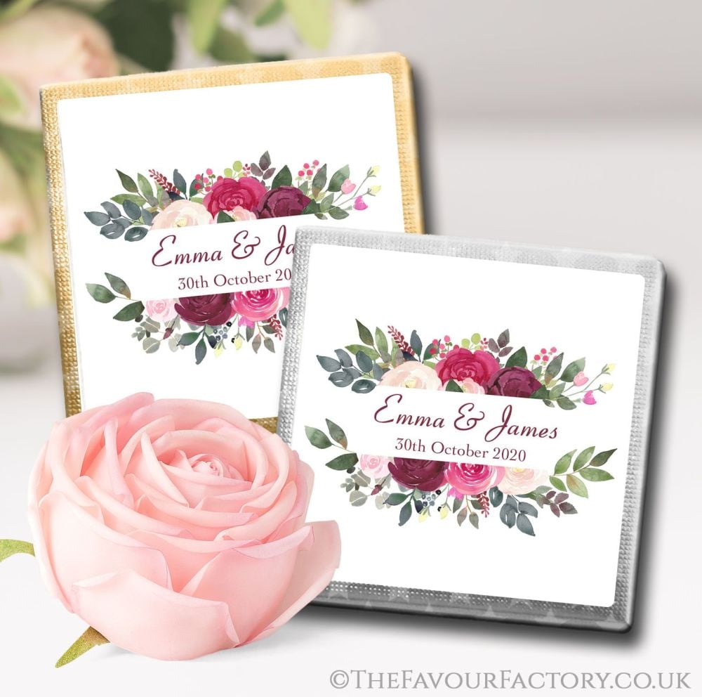 Personalised Wedding Chocolates Favours boho blush floral frame x10
