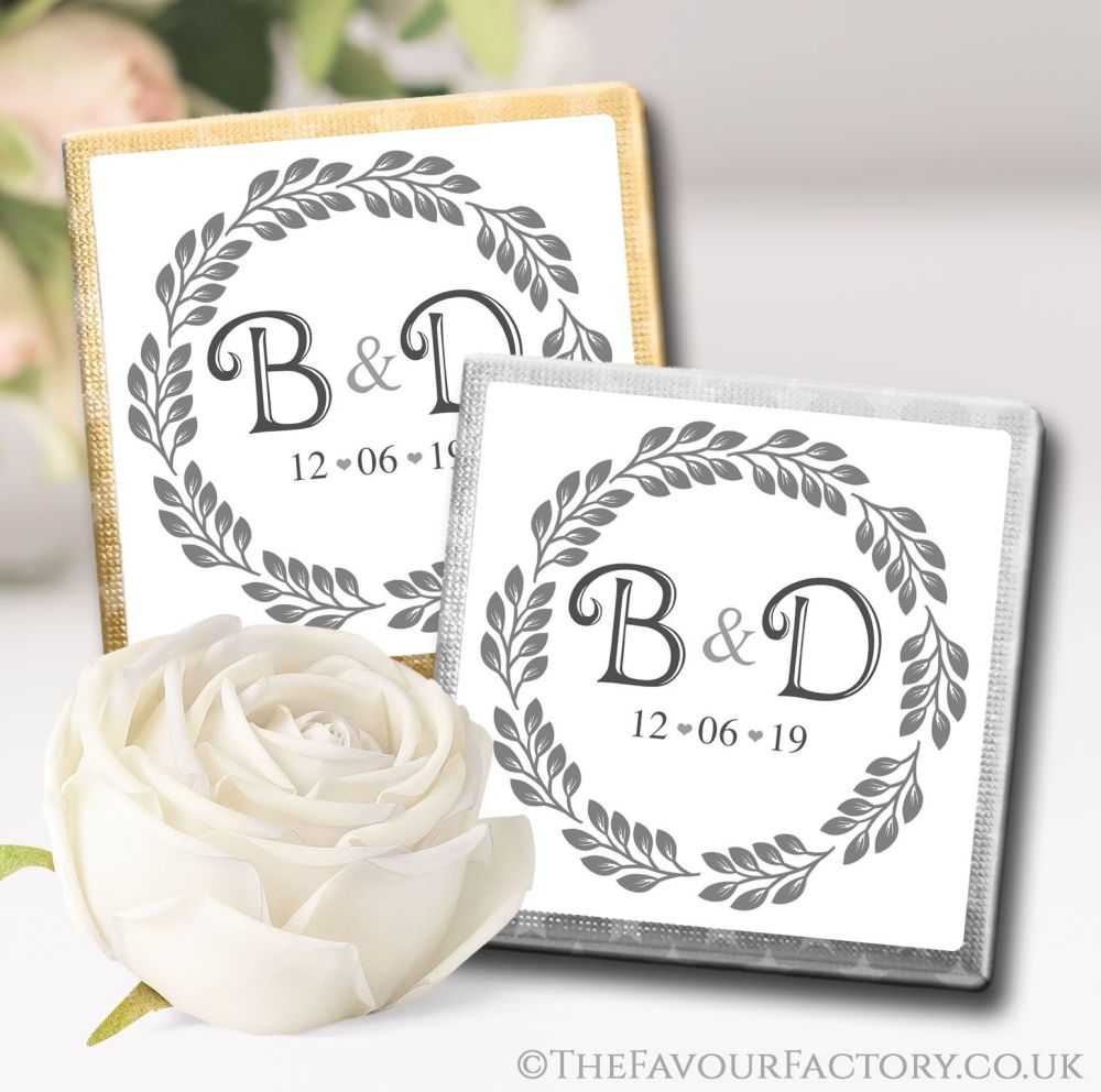 Personalised Wedding Chocolates Favours Boho Leaf Frame