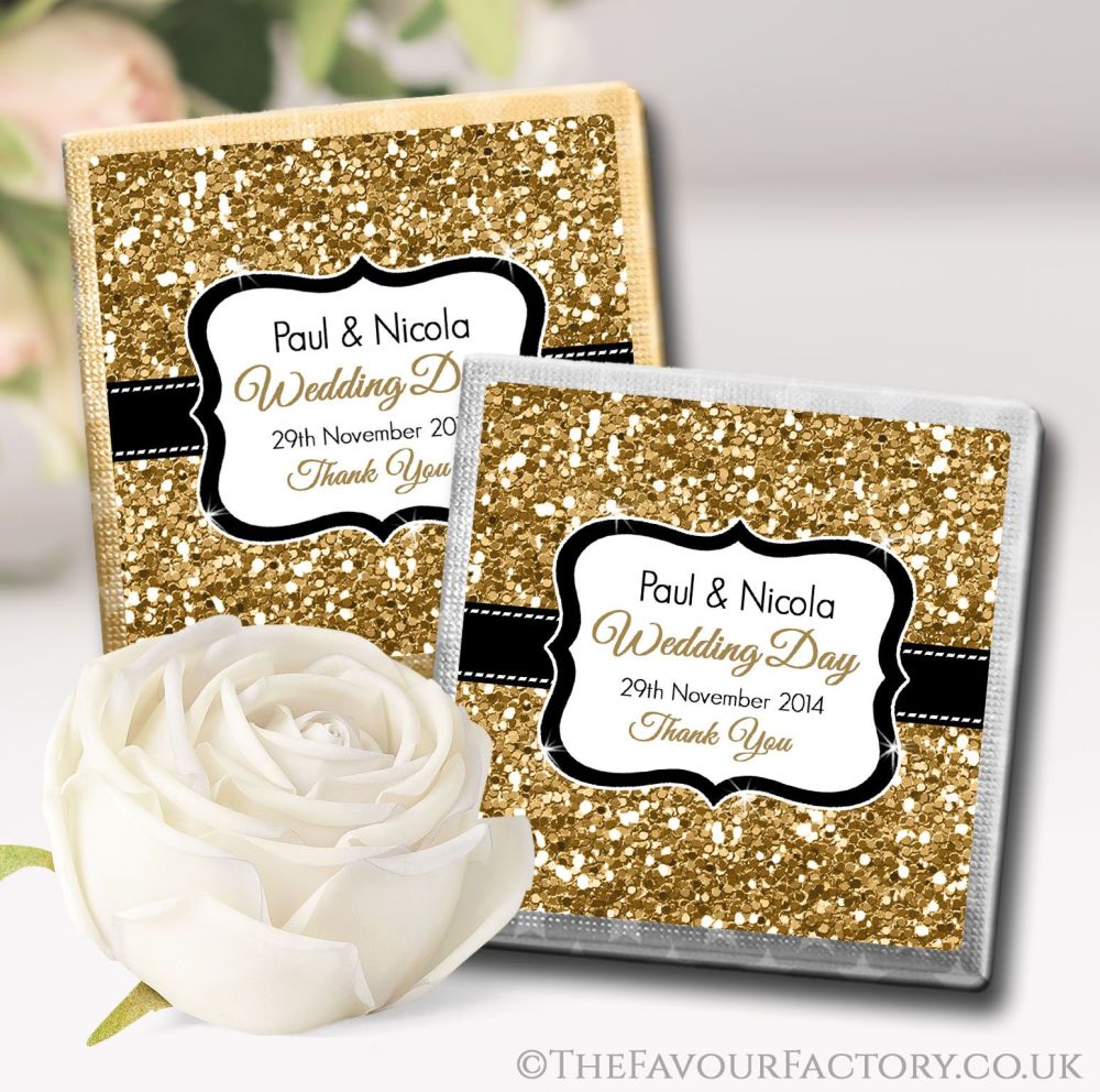Personalised Wedding Chocolates Favours Gold Glitter
