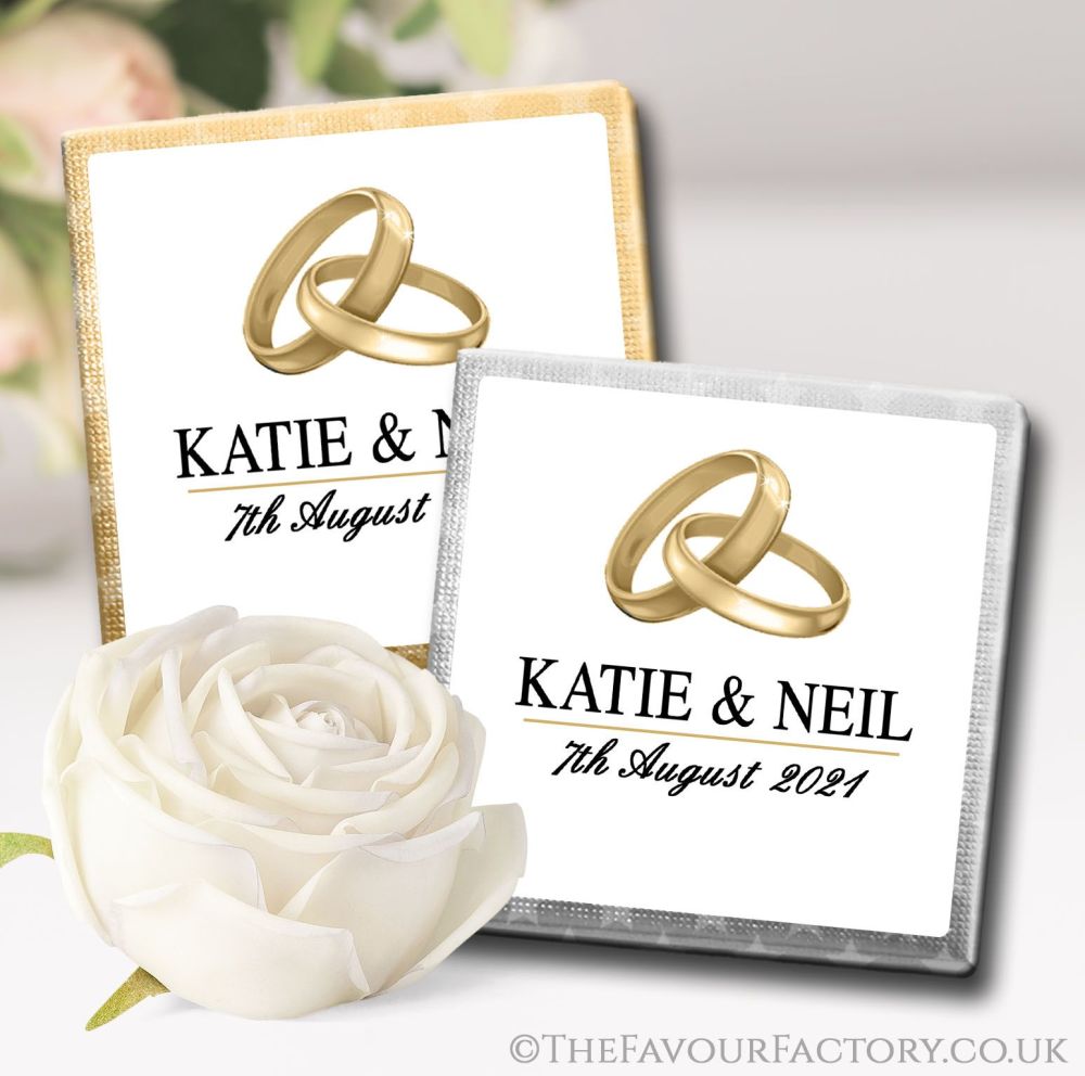 Personalised Wedding Chocolates Favours Gold Rings