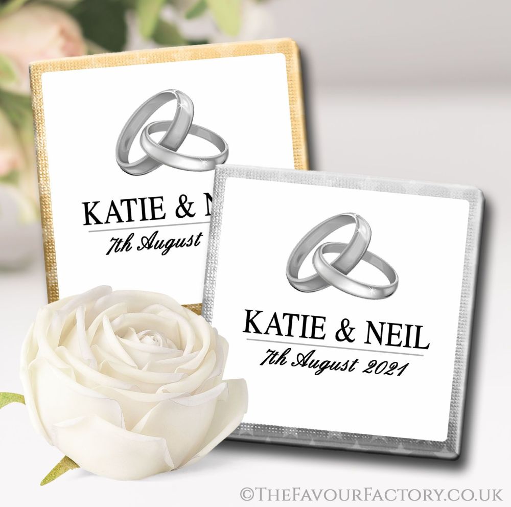 Personalised Wedding Chocolates Favours Silver Rings