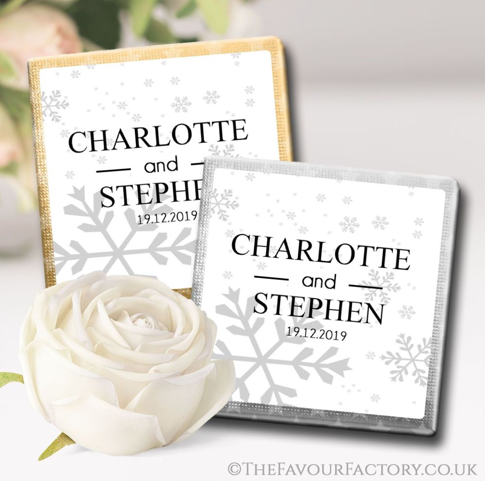 Personalised Winter Wedding Chocolates Favours Snowflakes