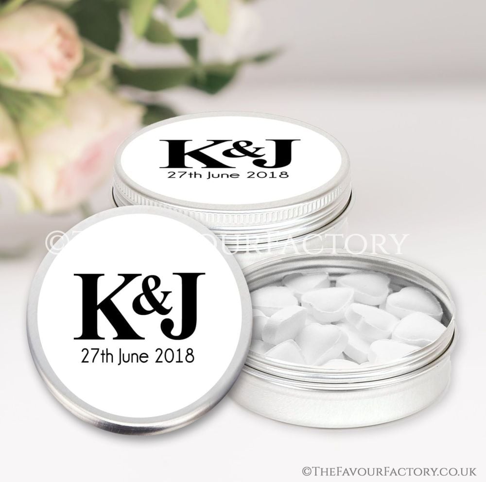 Wedding Favours Keepsakes Tins Personalised simply initials x1