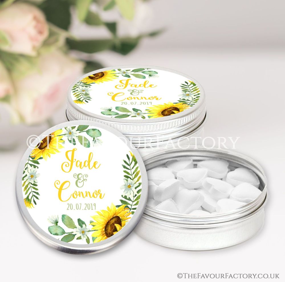 Wedding Favours Keepsakes Tins Personalised sunflowers x1