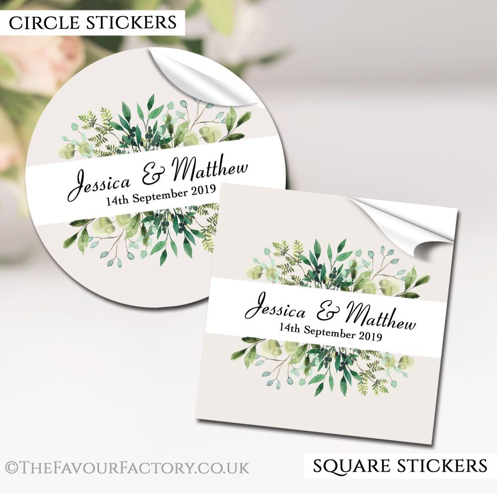 Personalised Wedding Stickers Botanical Leaves