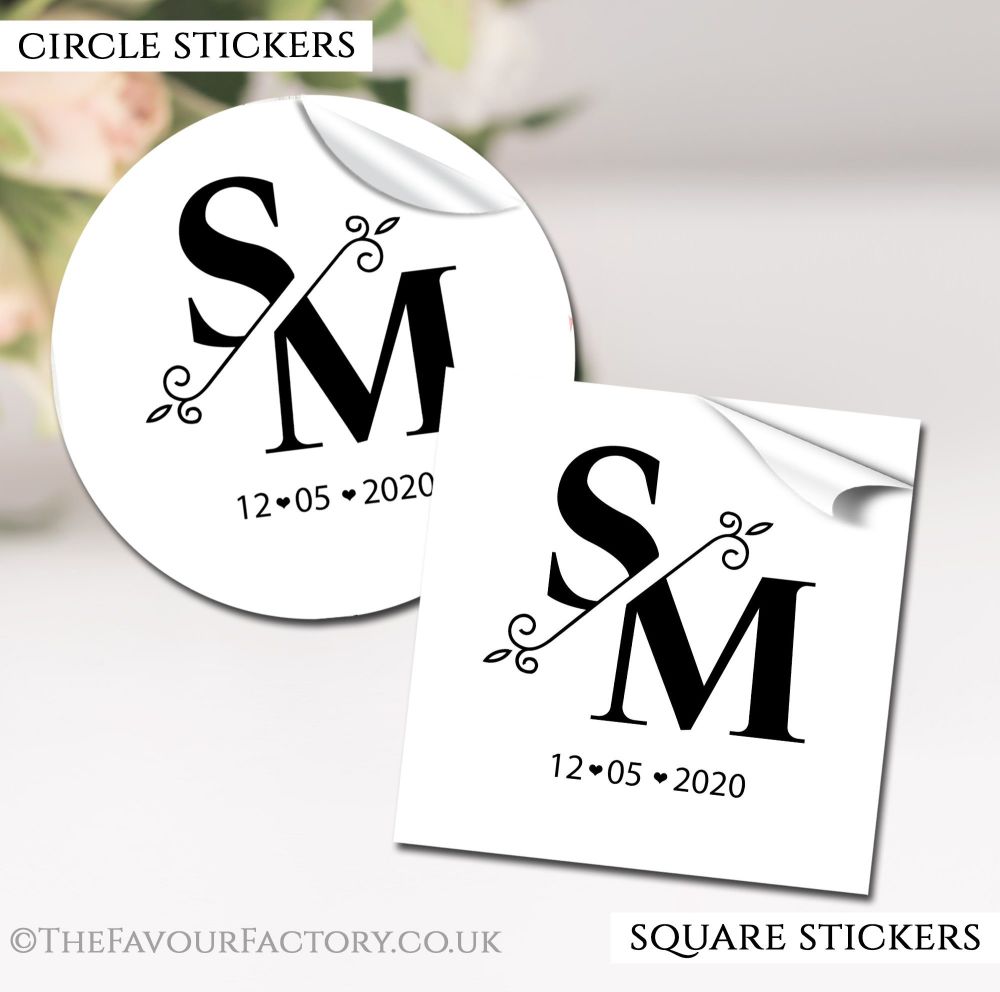 Personalised Wedding Stickers Split Monogram Initials