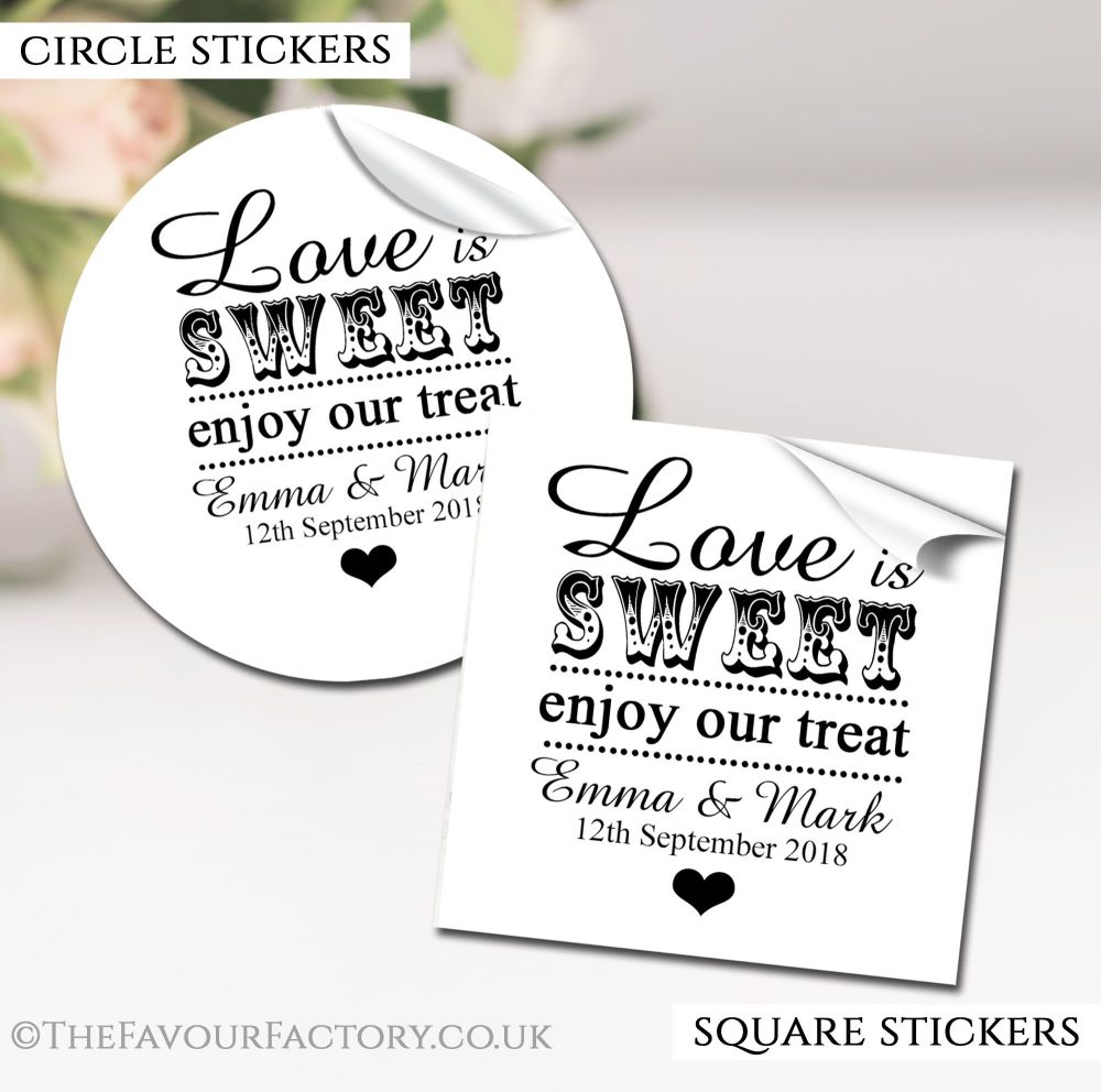 Personalised Wedding Stickers Love is Sweet