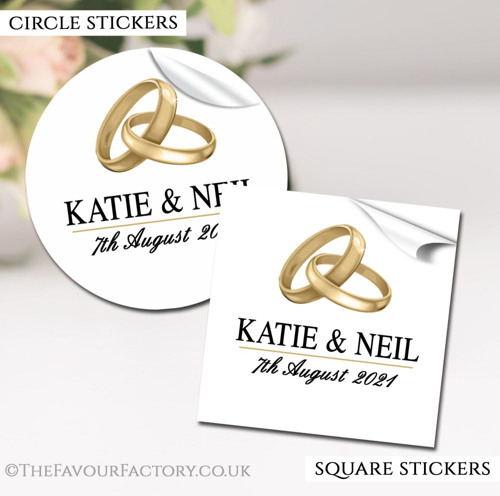 Personalised Wedding Stickers Gold Rings