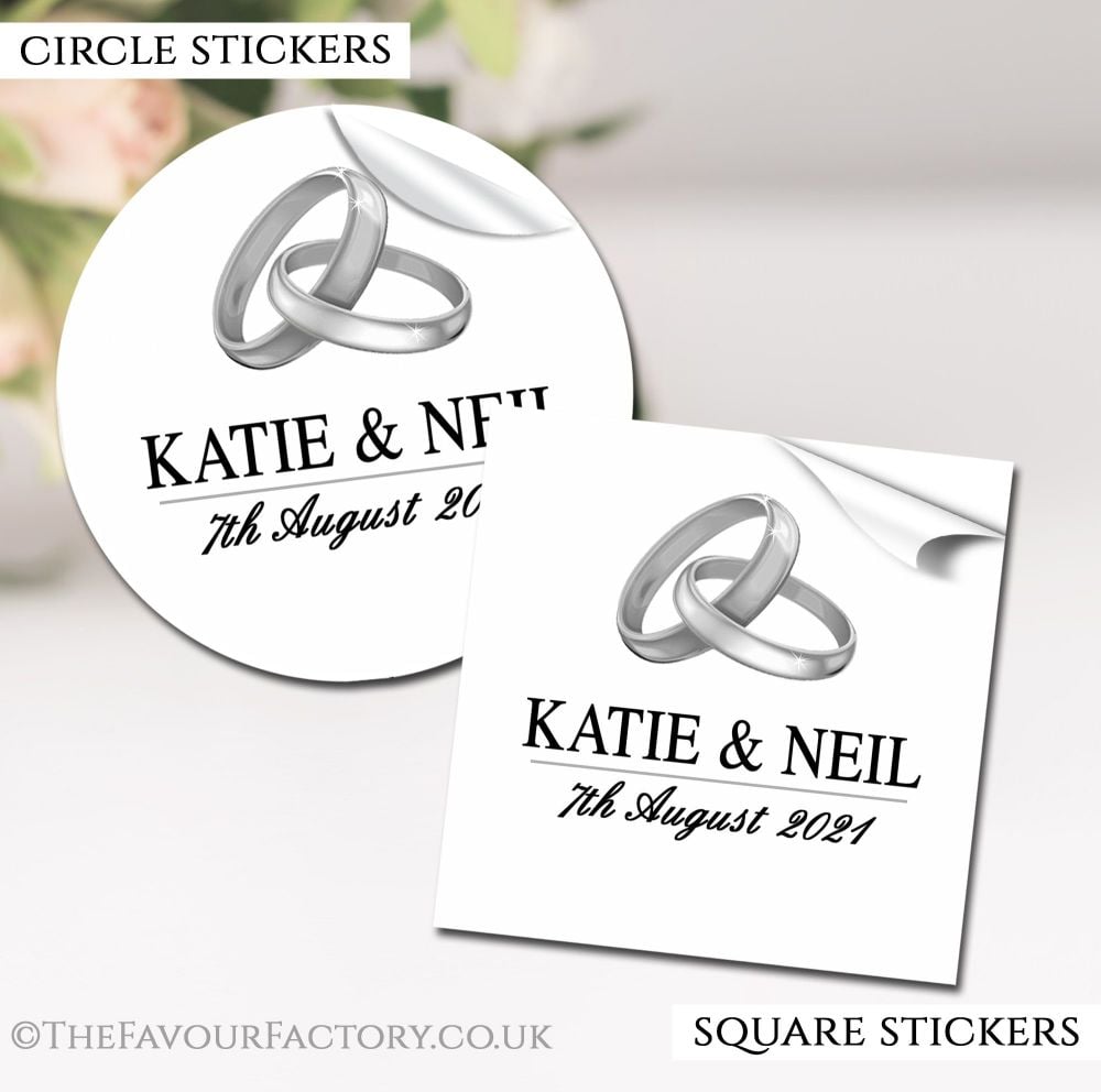 Personalised Wedding Stickers Silver Rings
