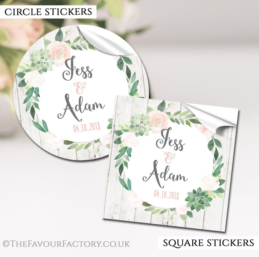 Personalised Wedding Stickers Succulents