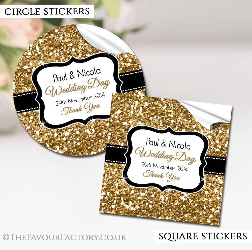 Personalised Wedding Stickers Gold Glitter