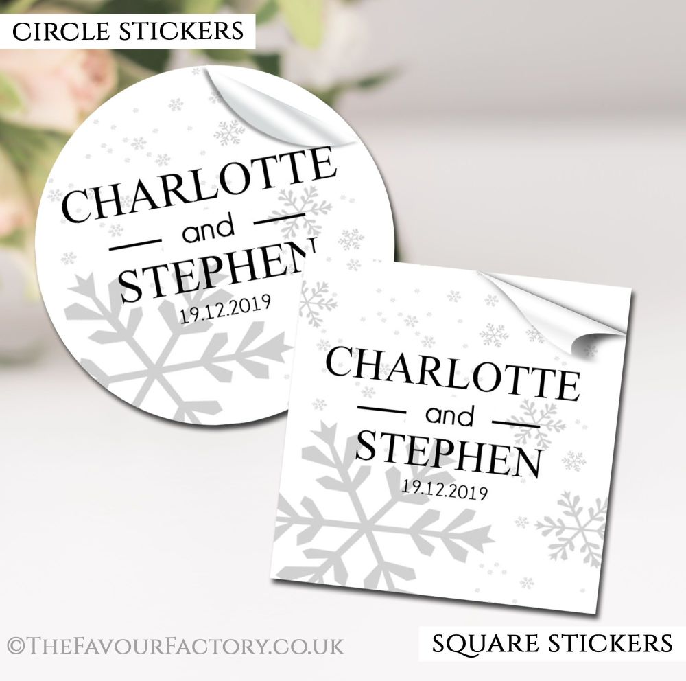 Personalised Winter Wedding Stickers Snowflakes