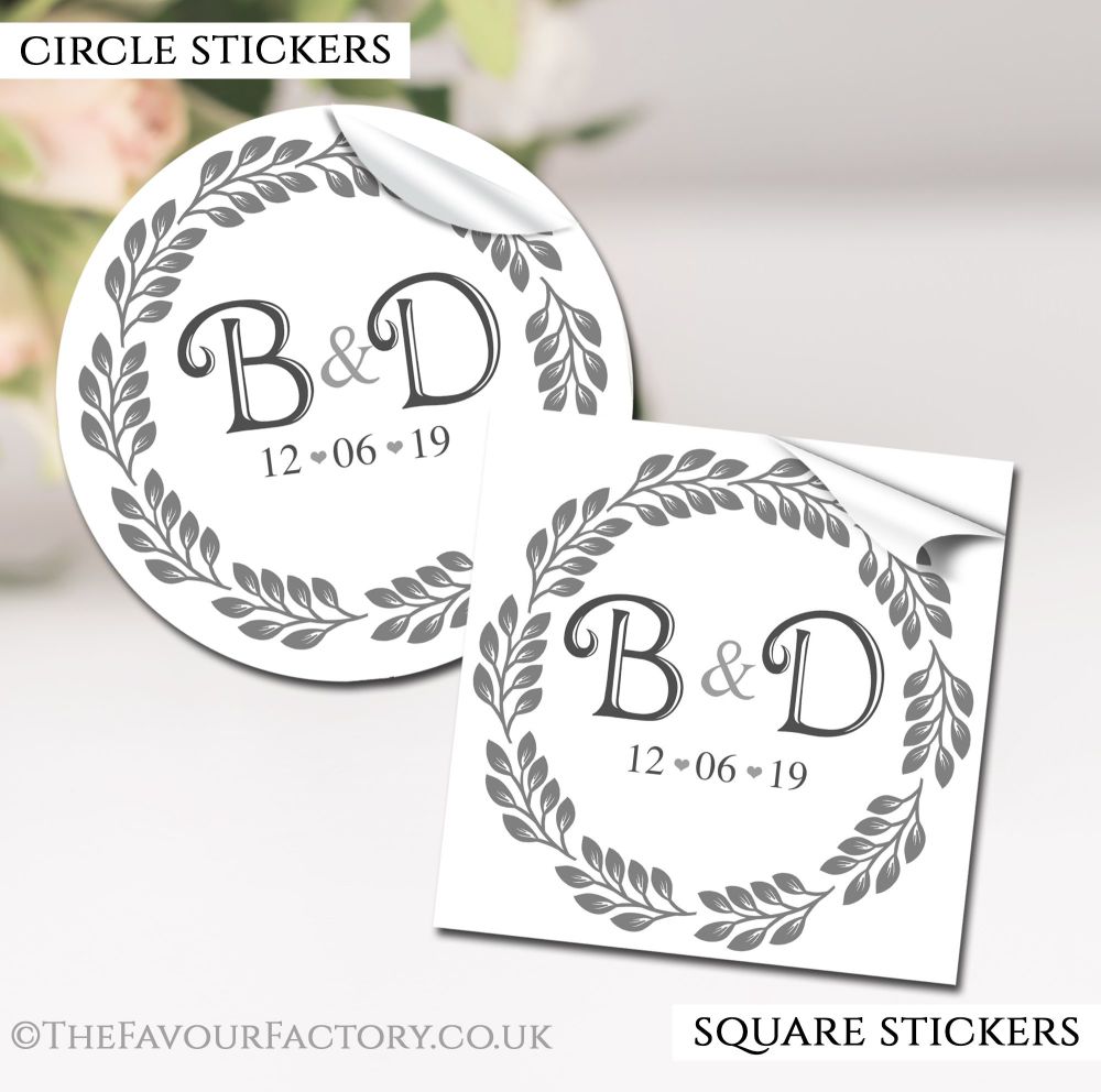 Personalised Wedding Stickers Boho Leaf Frame