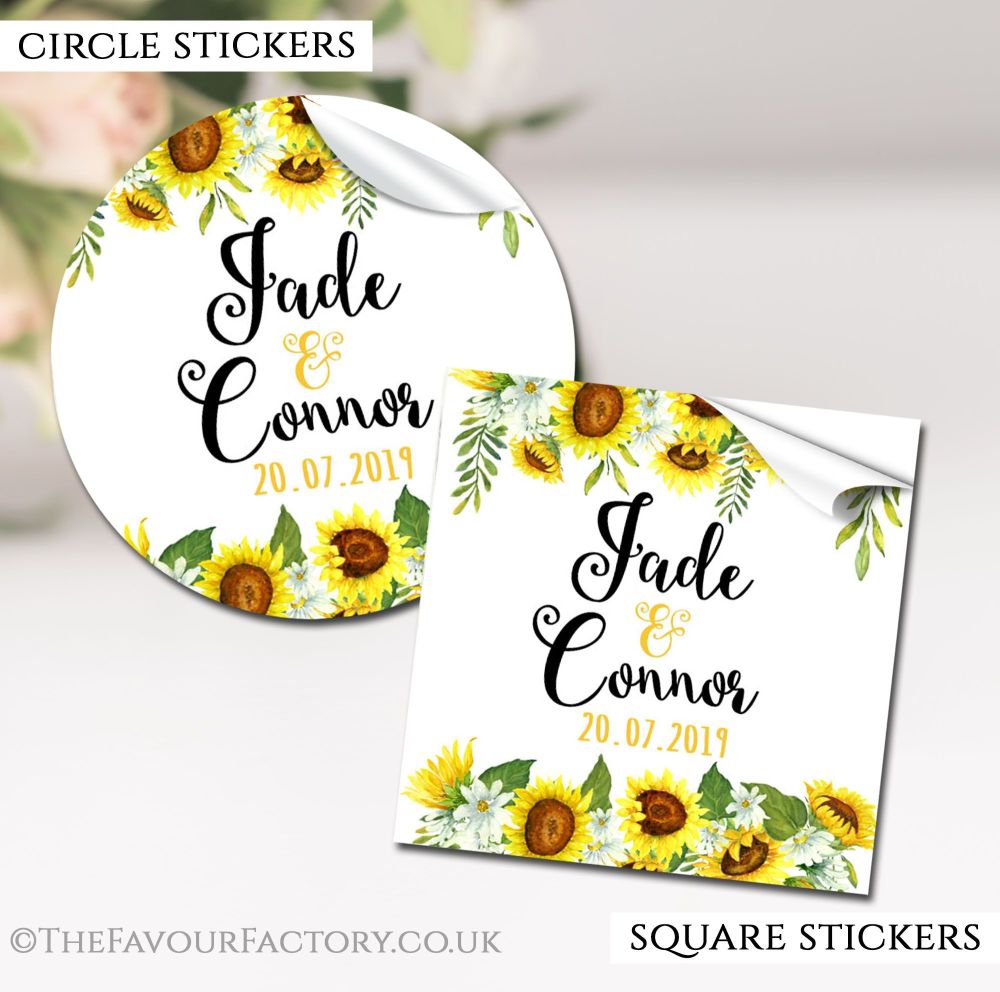 Personalised Wedding Stickers Sunflowers Drop
