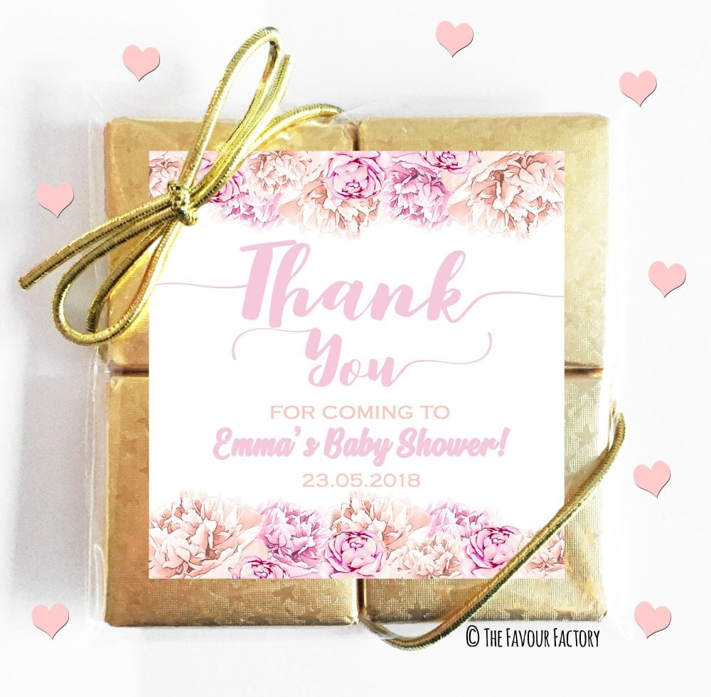 Baby Shower Chocolates Quads Favours Thank You Flowers Pink x1