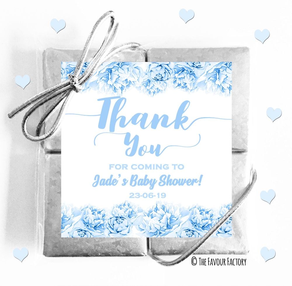 Baby Shower Chocolates Quads Favours Thank You Flowers Blue x1