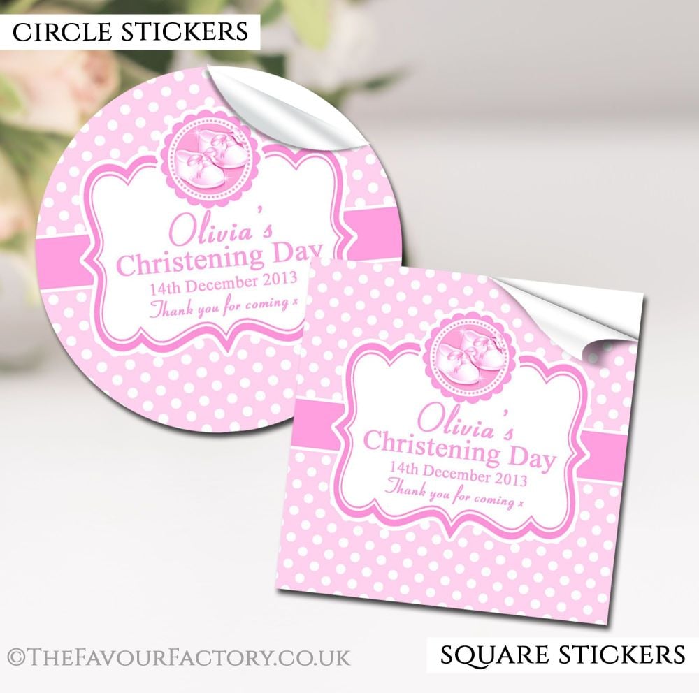 Personalised Christening Stickers Booties Pink