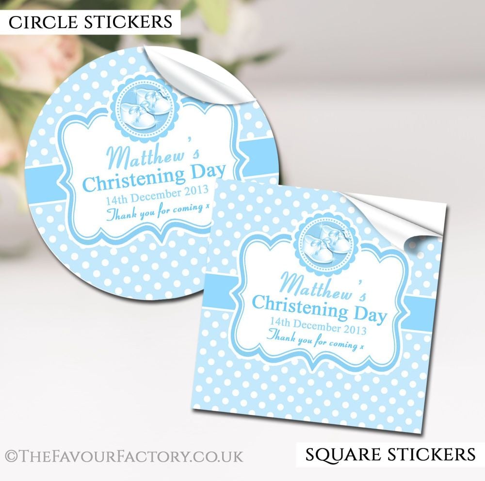 Personalised Christening Stickers Booties Blue