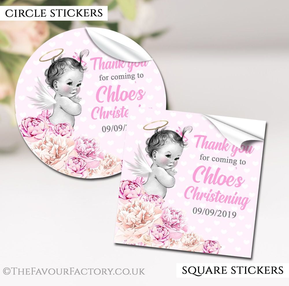 Christening Favours Stickers Personalised Vintage Baby Girl