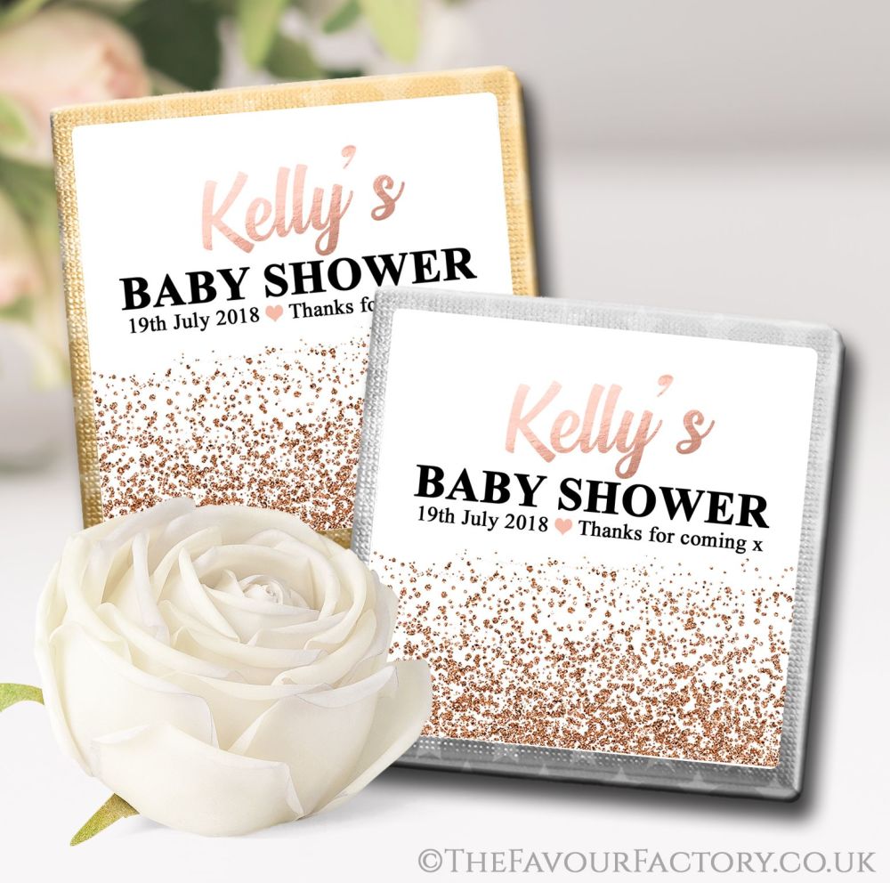 Baby Shower Chocolates Favours Rose Gold Glitter Confetti Mini