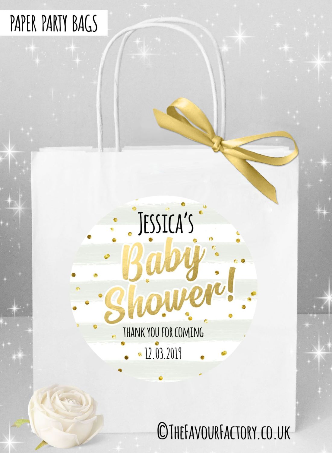 Personalised Baby Shower Party Bags Confetti Stripes x1